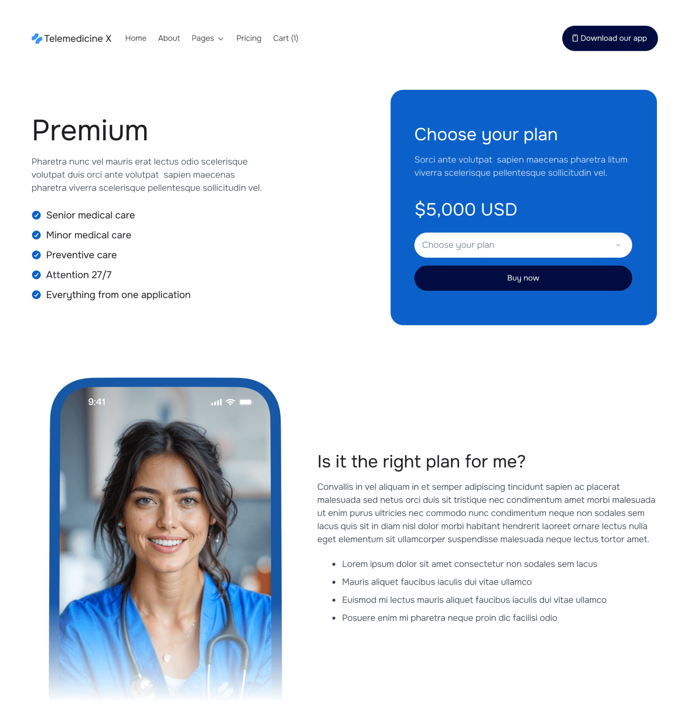 Telemedicine X - Package Single Main Page - Telemedicine Hospital Webflow Template