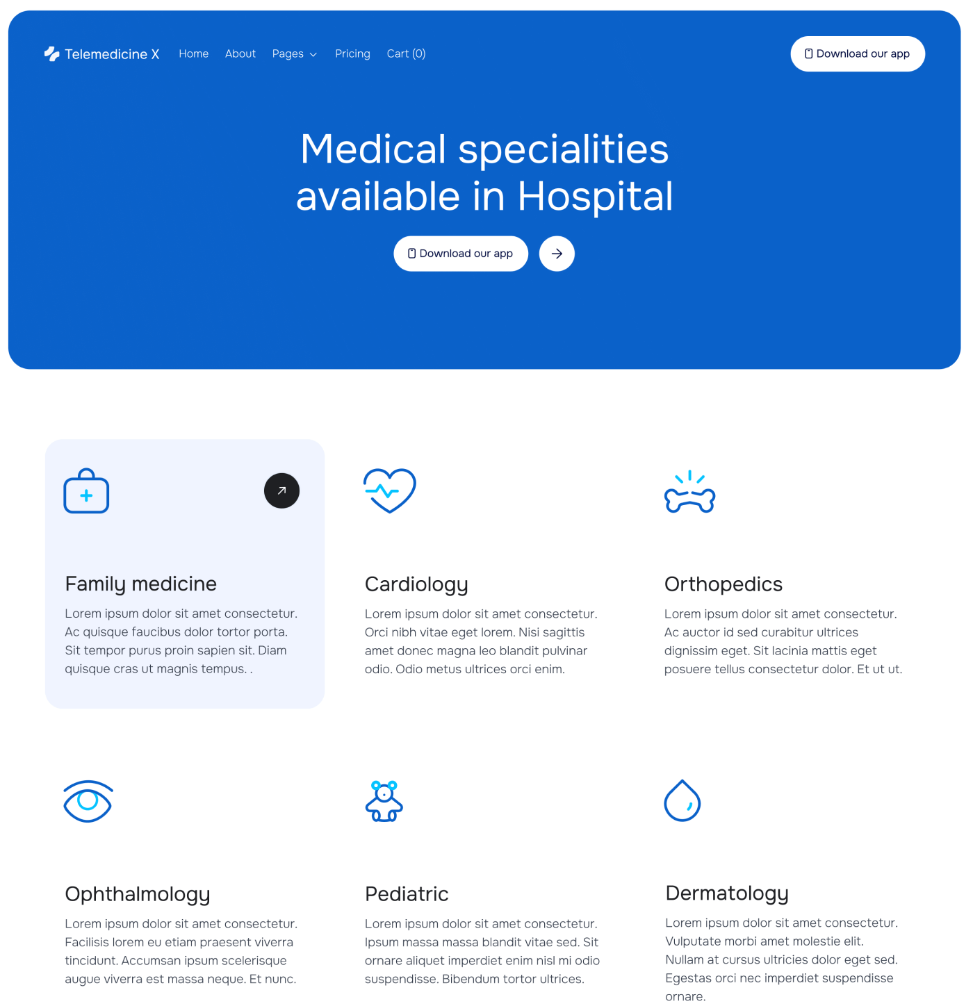 Telemedicine X - Specialities Main Page - Telemedicine Hospital Webflow Template