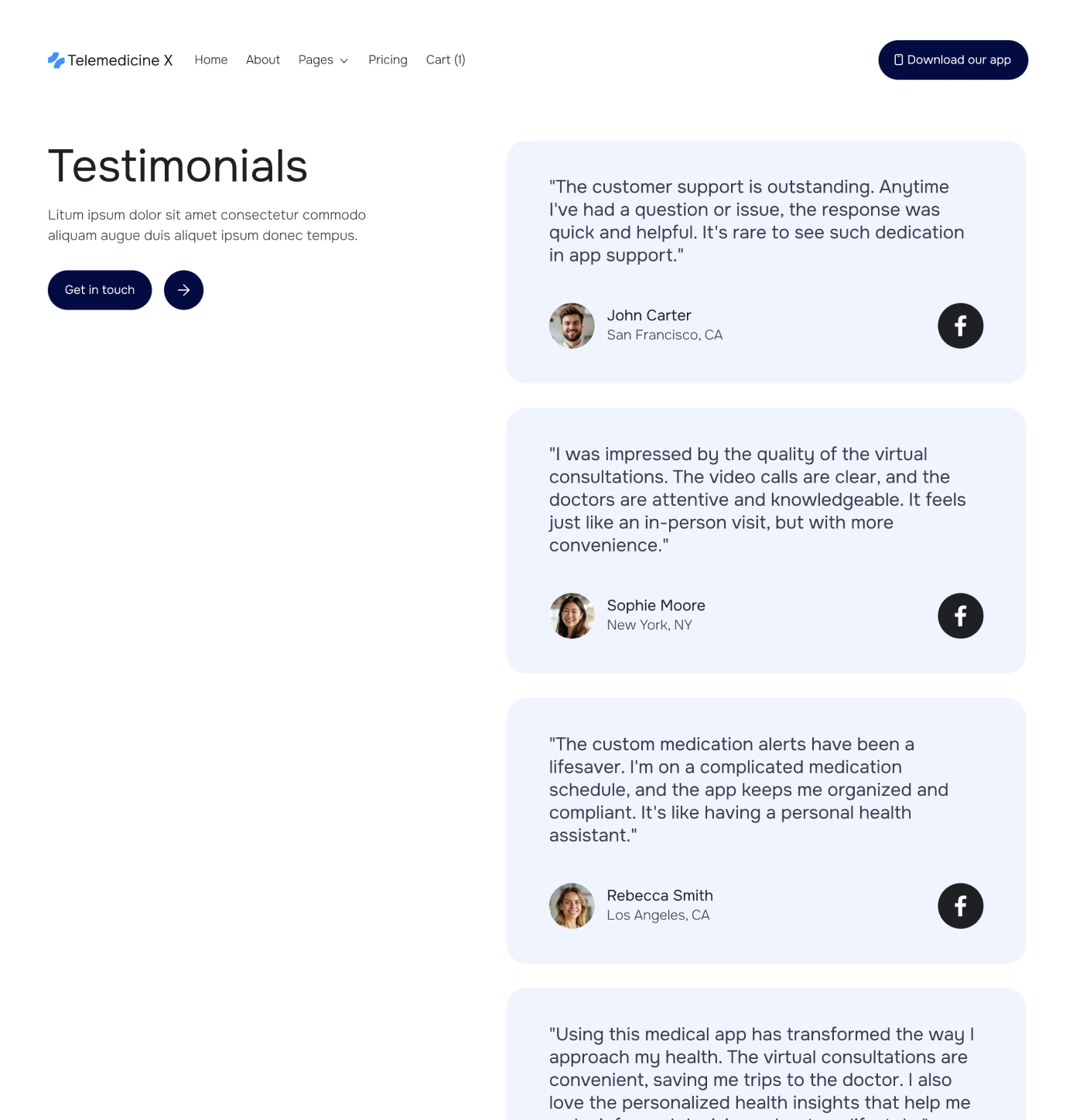 Telemedicine X - Testimonials Main Page - Telemedicine Hospital Webflow Template