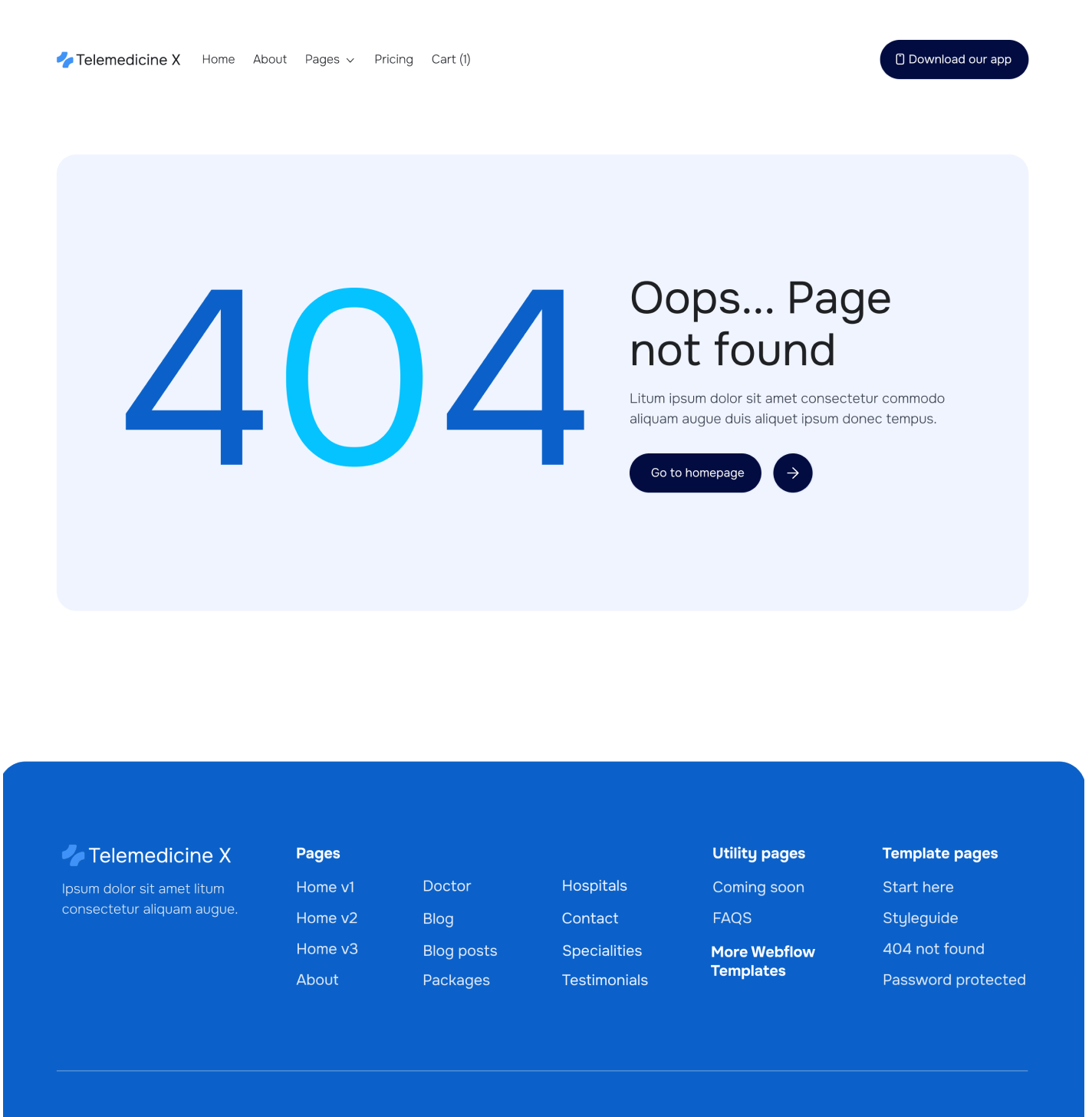 Telemedicine X - 404 Not Found Utility Page - Telemedicine Hospital Webflow Template