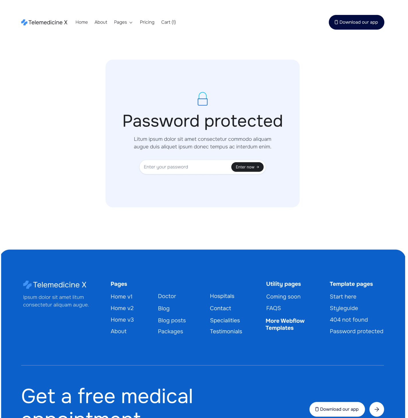 Telemedicine X - Password Protected Utility Page - Telemedicine Hospital Webflow Template
