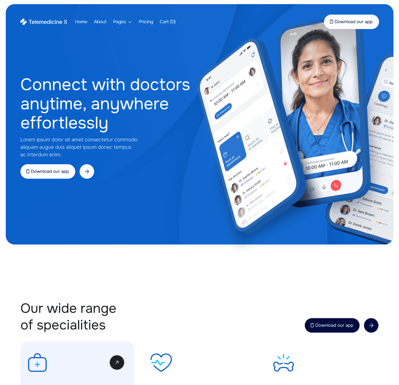Telemedicine X Home V1 Hero Page Telemedicine Hospital Webflow Template