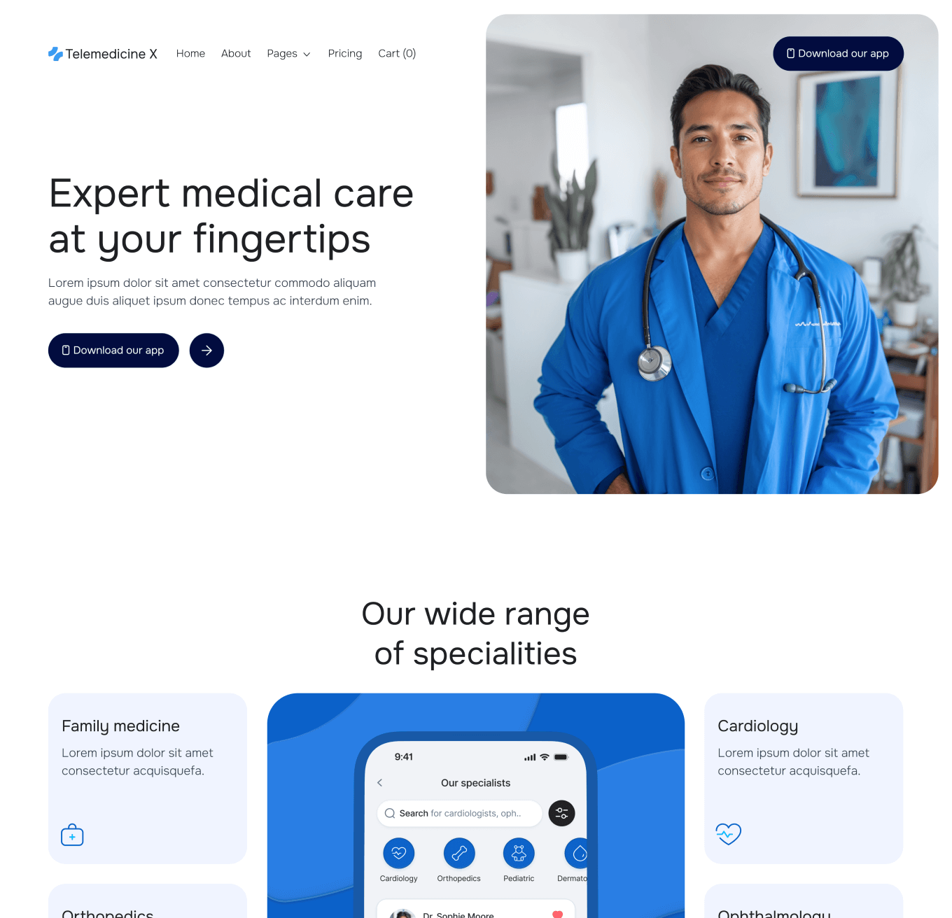 Telemedicine X Home V2 Hero Page Telemedicine Hospital Webflow Template