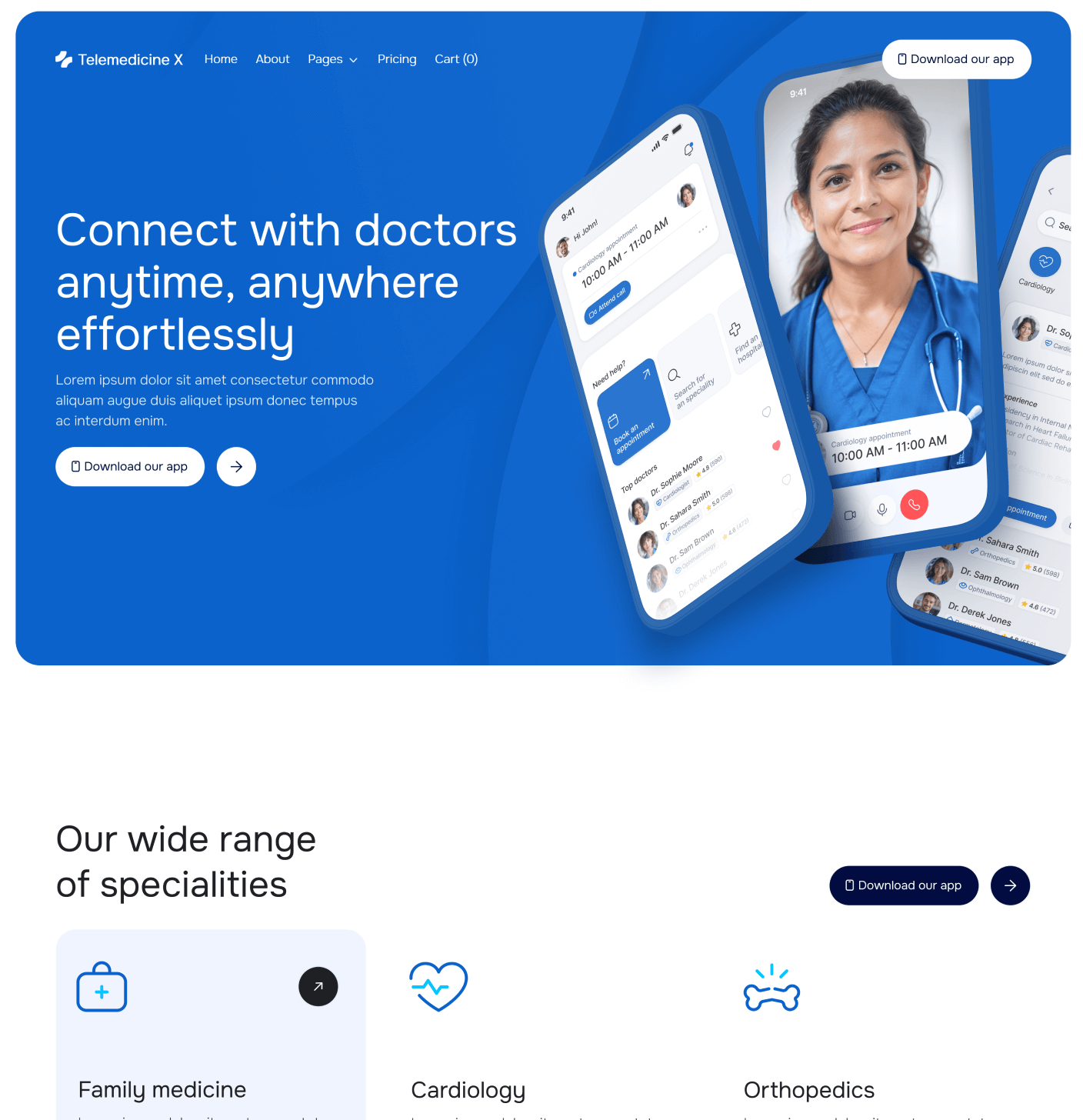 Telemedicine X Home V1 Main Page Telemedicine Hospital Webflow Template