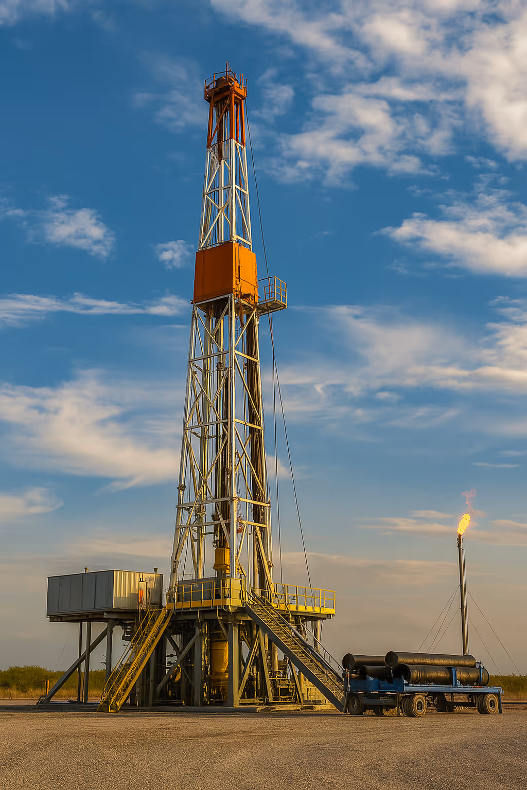Oil rigging technology out in the middle of oilfields.