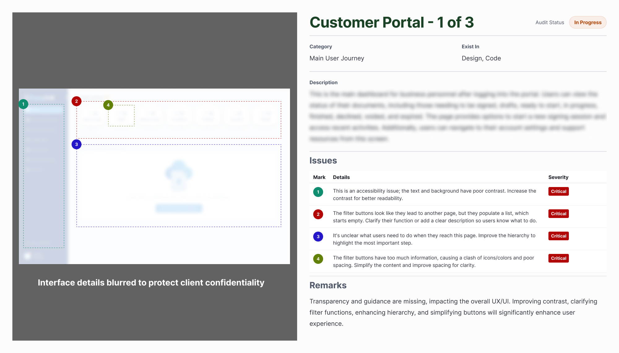 A screenshot showing a "Customer Portal - 1 of 3" document on the right with issues listed. On the left, a smaller interface is displayed, possibly a loading screen, with "Importing" text and a progress indicator.