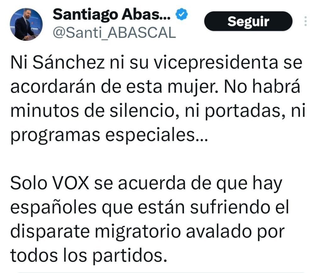 Pantallazo del tweet borrado de Santiago Abascal sobre el caso.