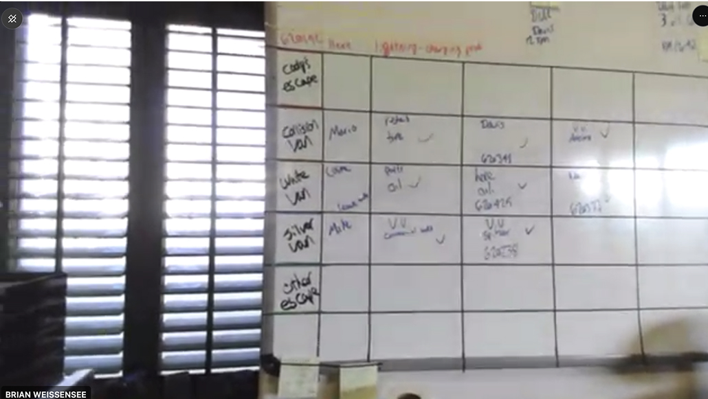 Dealership's whiteboard showing Mobile Service appointments for the day.