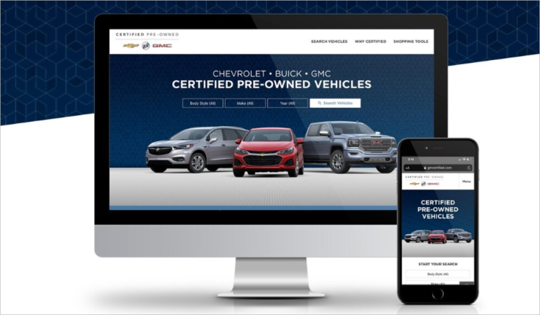 GMCertified.com website displayed in a desktop and mobile screen.