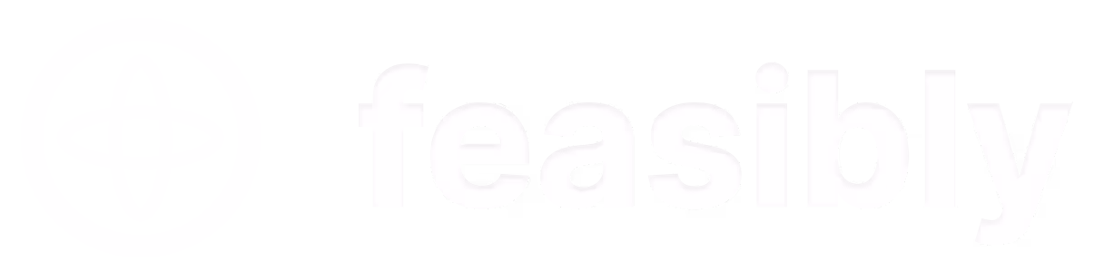Feasibly white compass logo and text 