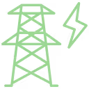 Green line drawing of a pylon with lightning symbol