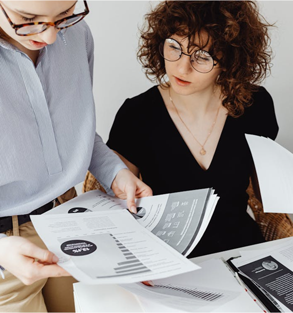 Woman consulting accounts.