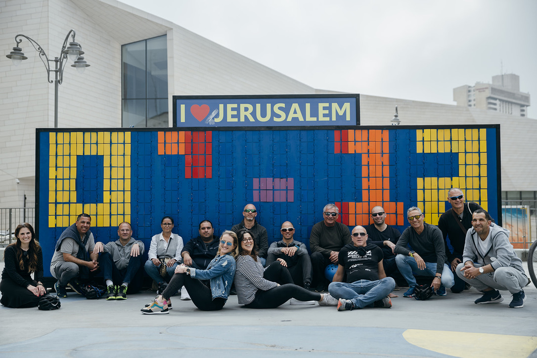 Group at I Love Jerusalem sign