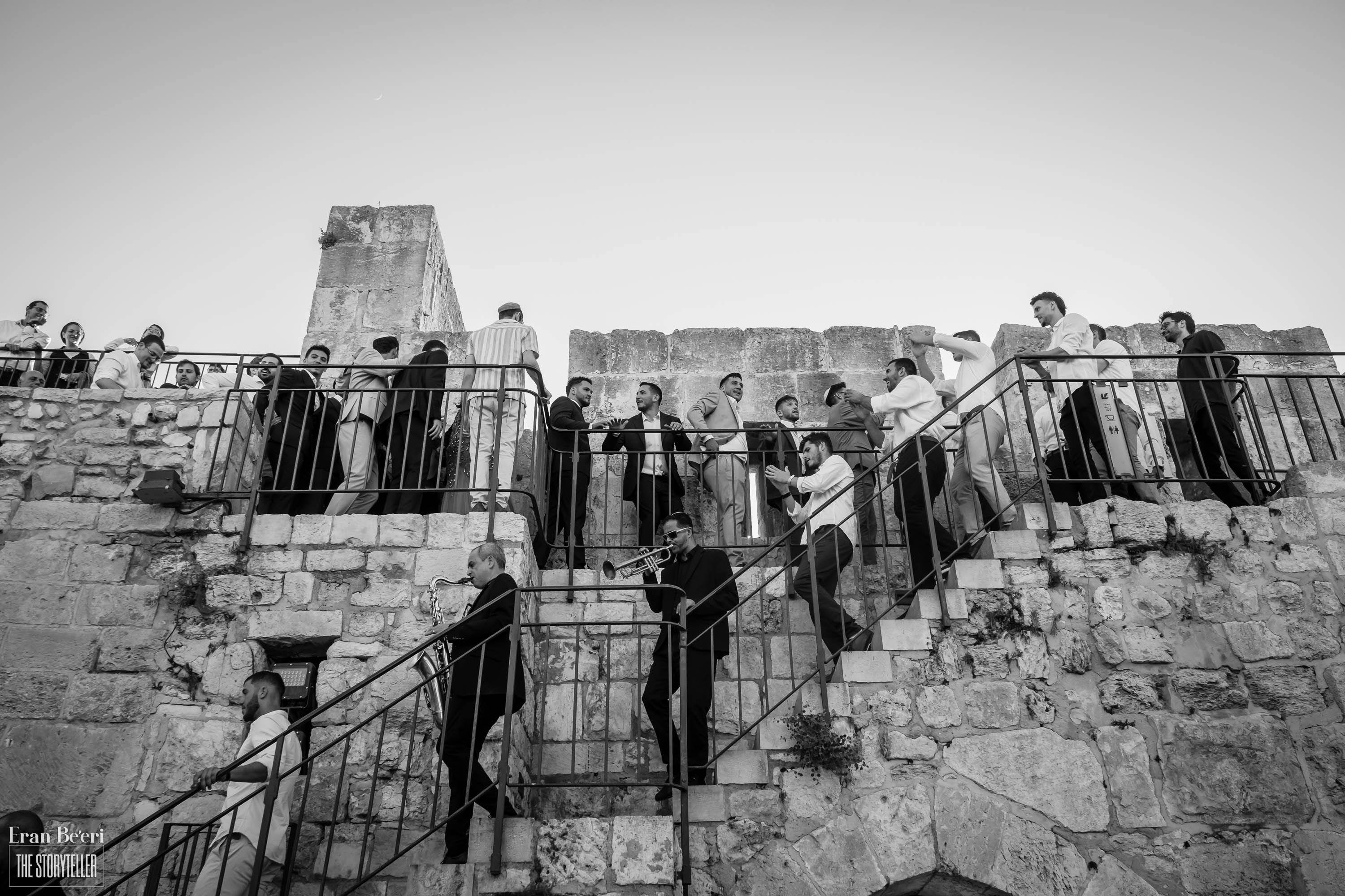 Wedding guests and live musicians at the Tower of David in Jerusalem