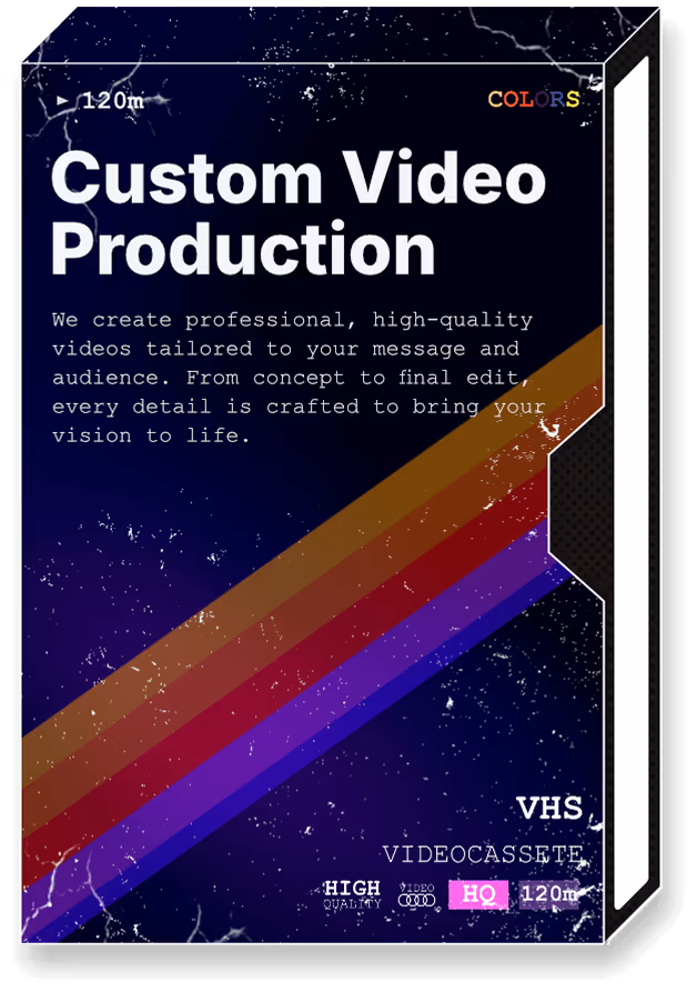 Custom Video Production. We create professional, high-quality videos tailored to your message and audience. From concept to final edit, every detail is crafted to bring your vision to life.