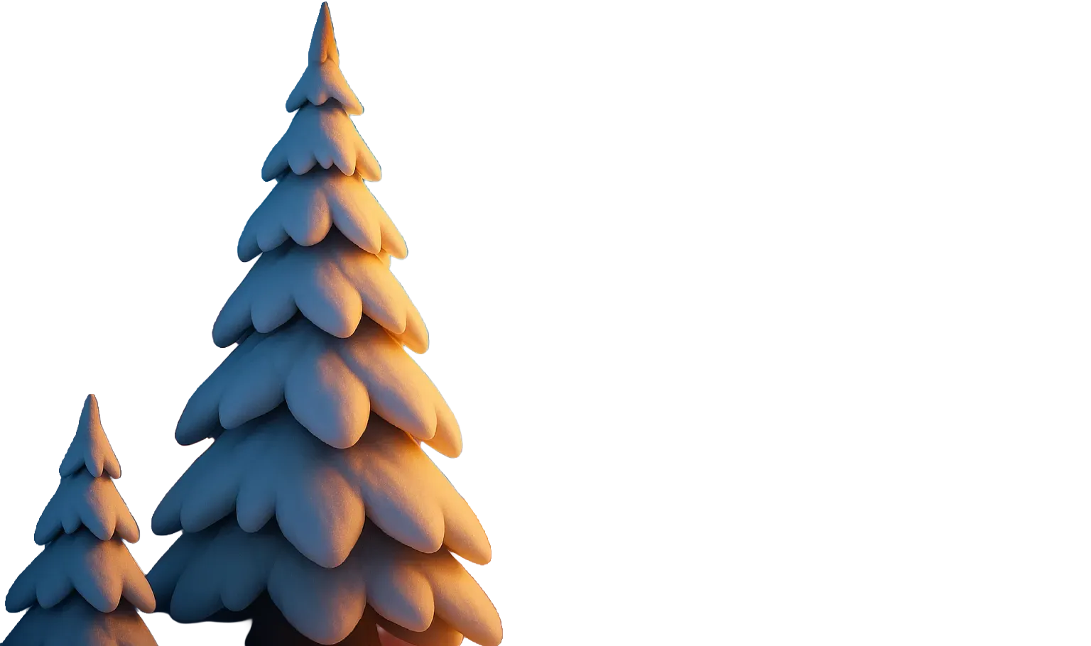 Stylized snow-covered pine tree glowing in golden light, standing tall against a dark background—ideal for holiday branding or seasonal illustration.