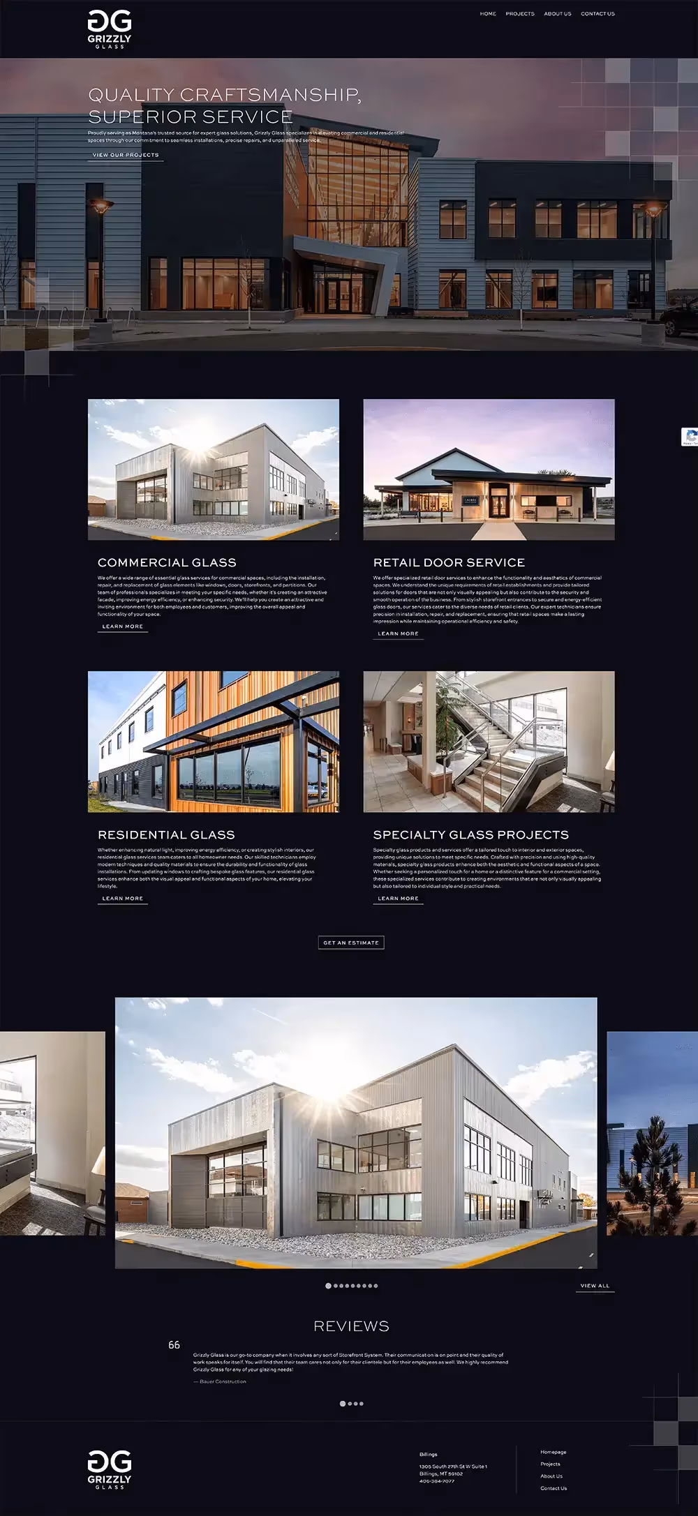 Website design for Grizzly Glass