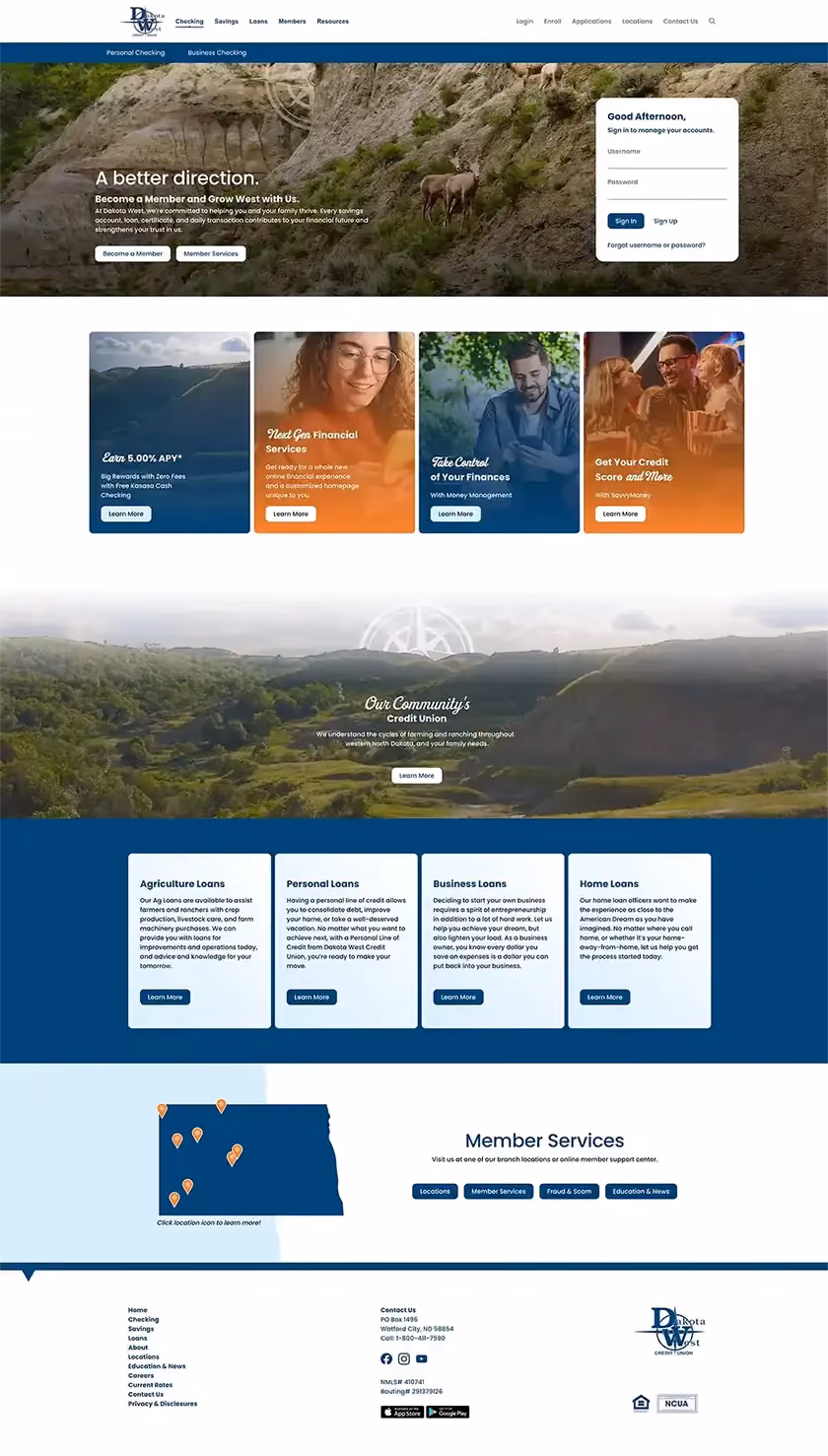A screenshot of Dakota West Credit Union's website.
