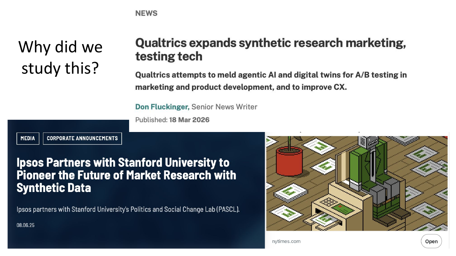 Figure 1. Why we studied this: synthetic research is being marketed as a practical substitute for some kinds of human research.