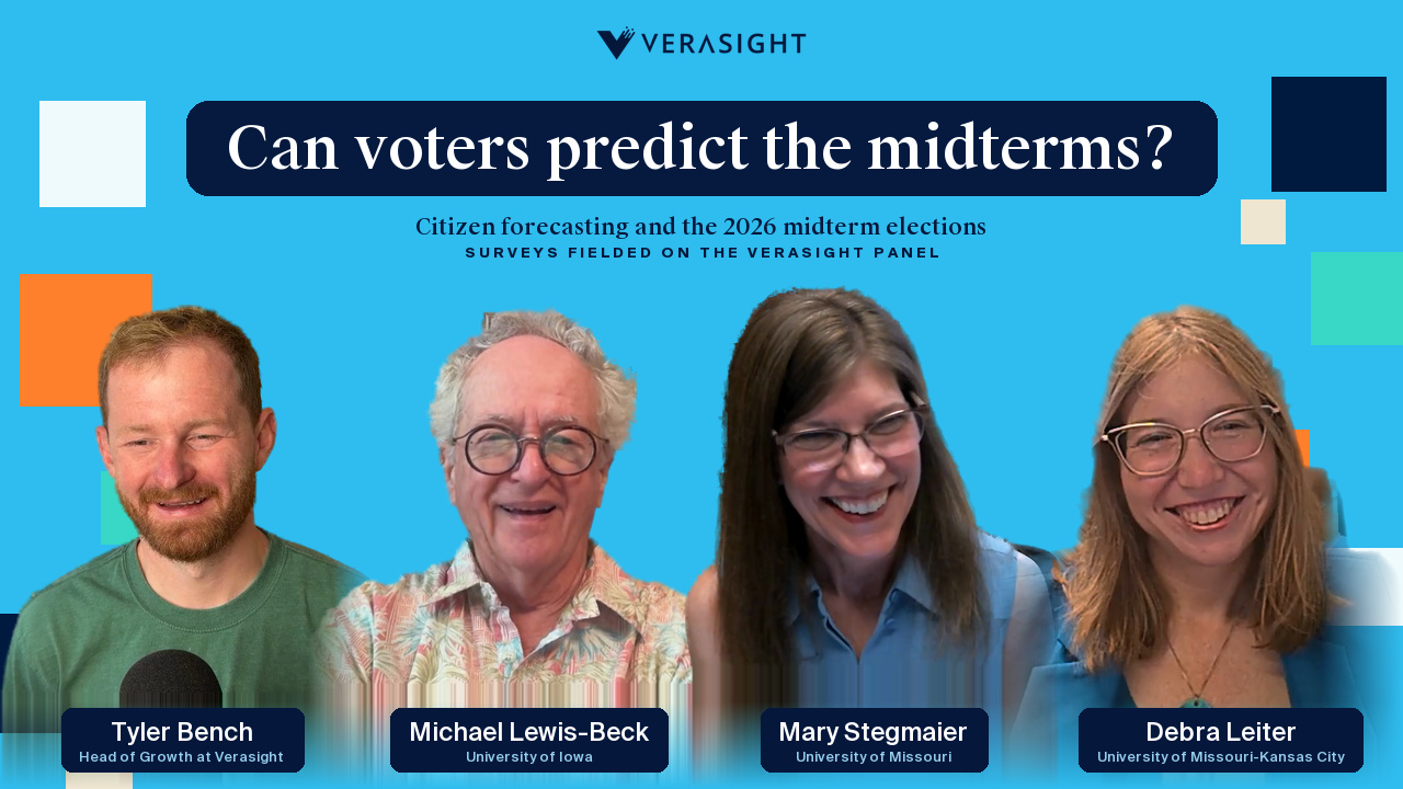 Michael Lewis-Beck, Mary Stegmaier, Debra Leiter and Tyler Bench in a Verasight video interview about citizen forecasting