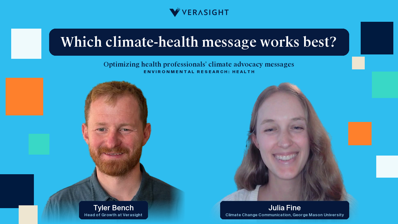 Julia Fine and Tyler Bench in a Verasight video interview about health professionals' climate advocacy messages