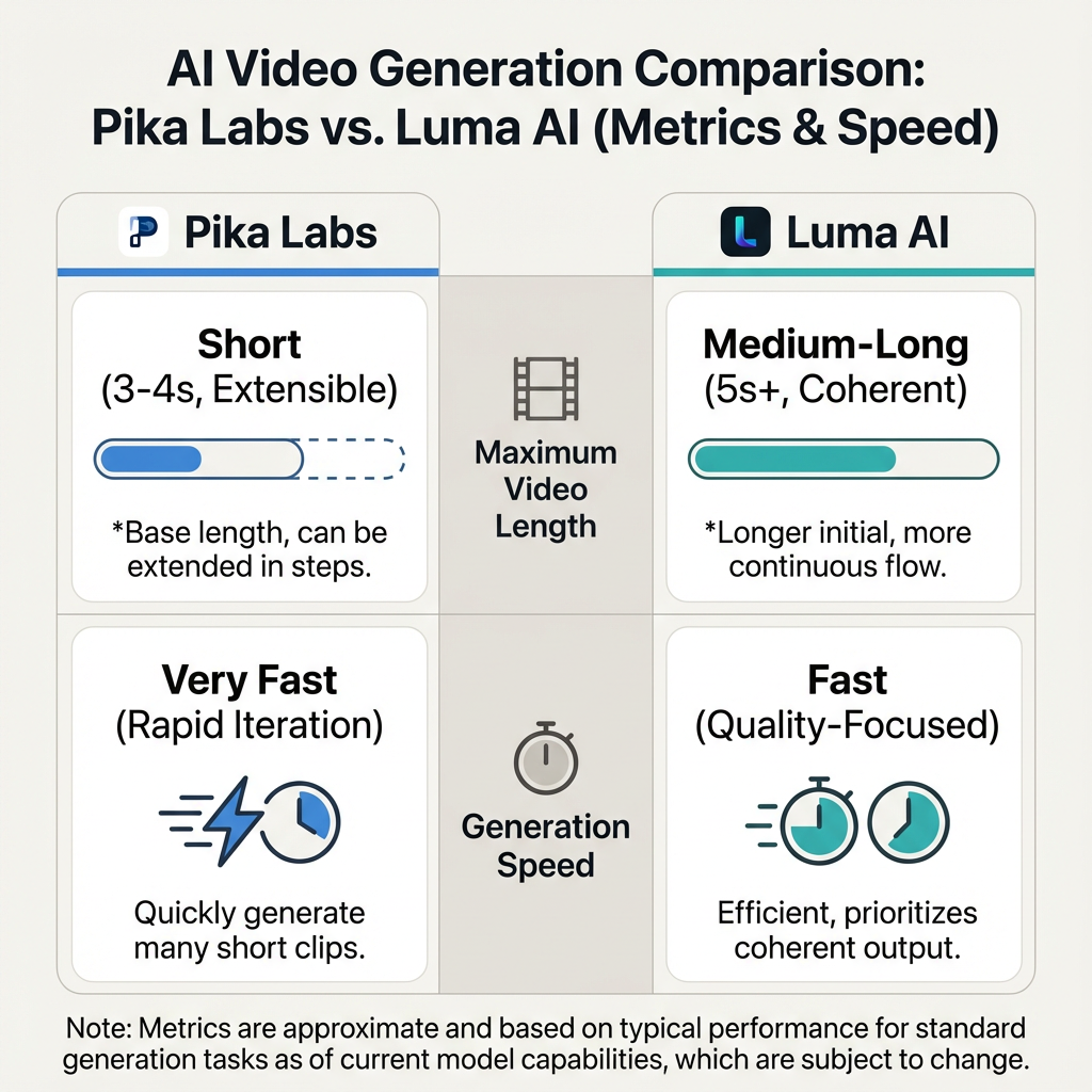 Pika Labs vs Luma AI Generation Metrics