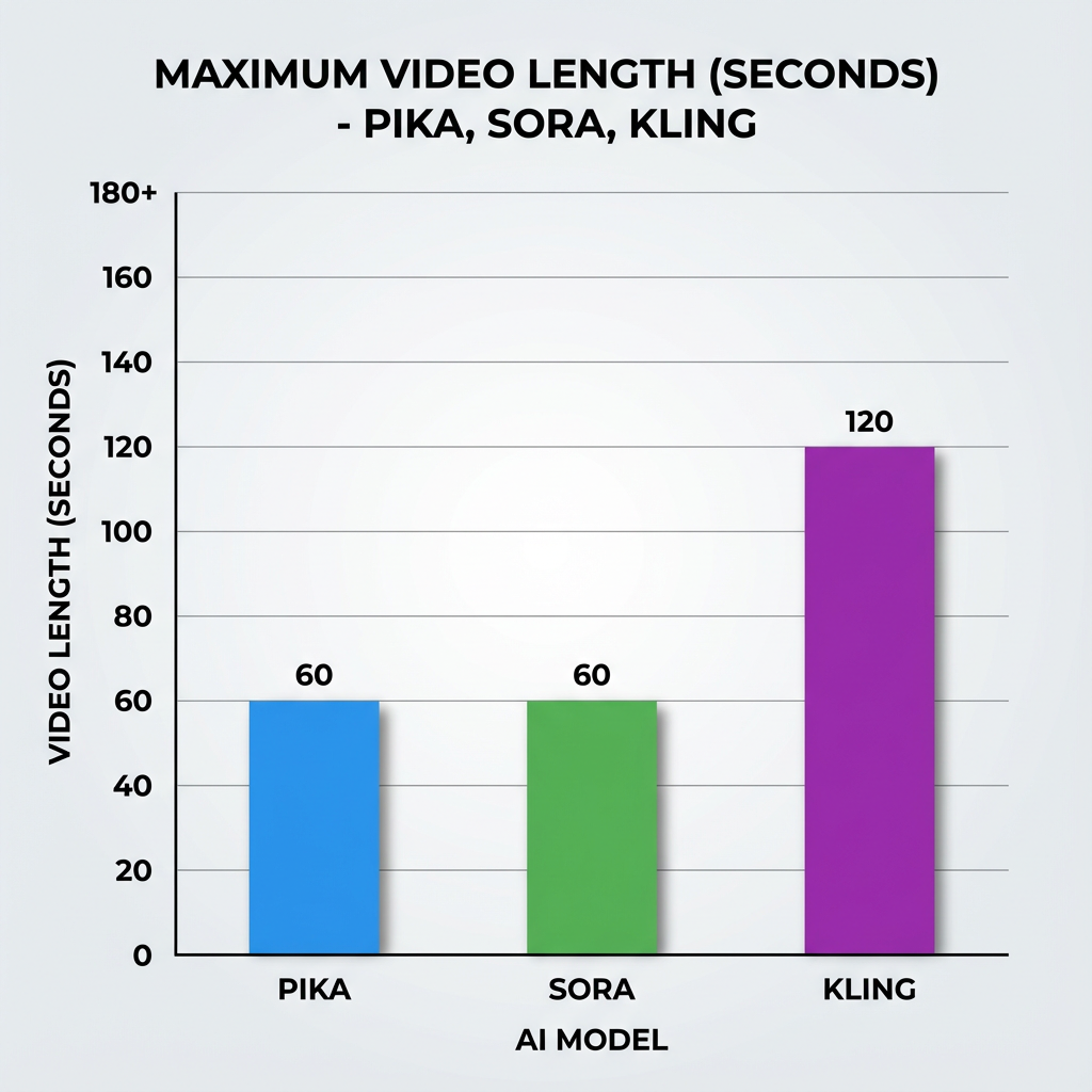 Image 4: A bar chart comparing the maximum video length (in seconds) of Pika, Sora, and Kling.