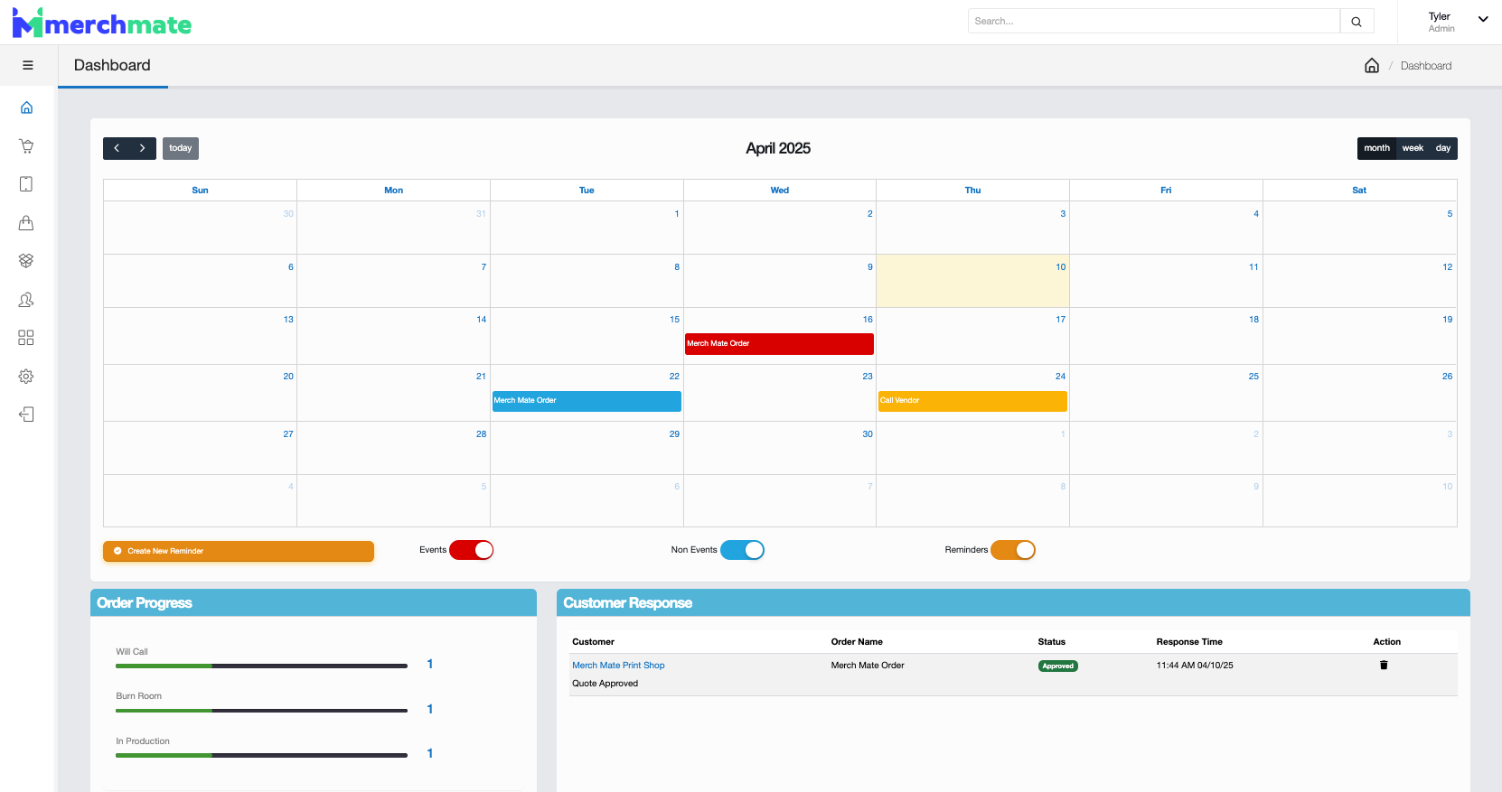 Dashboard mockup