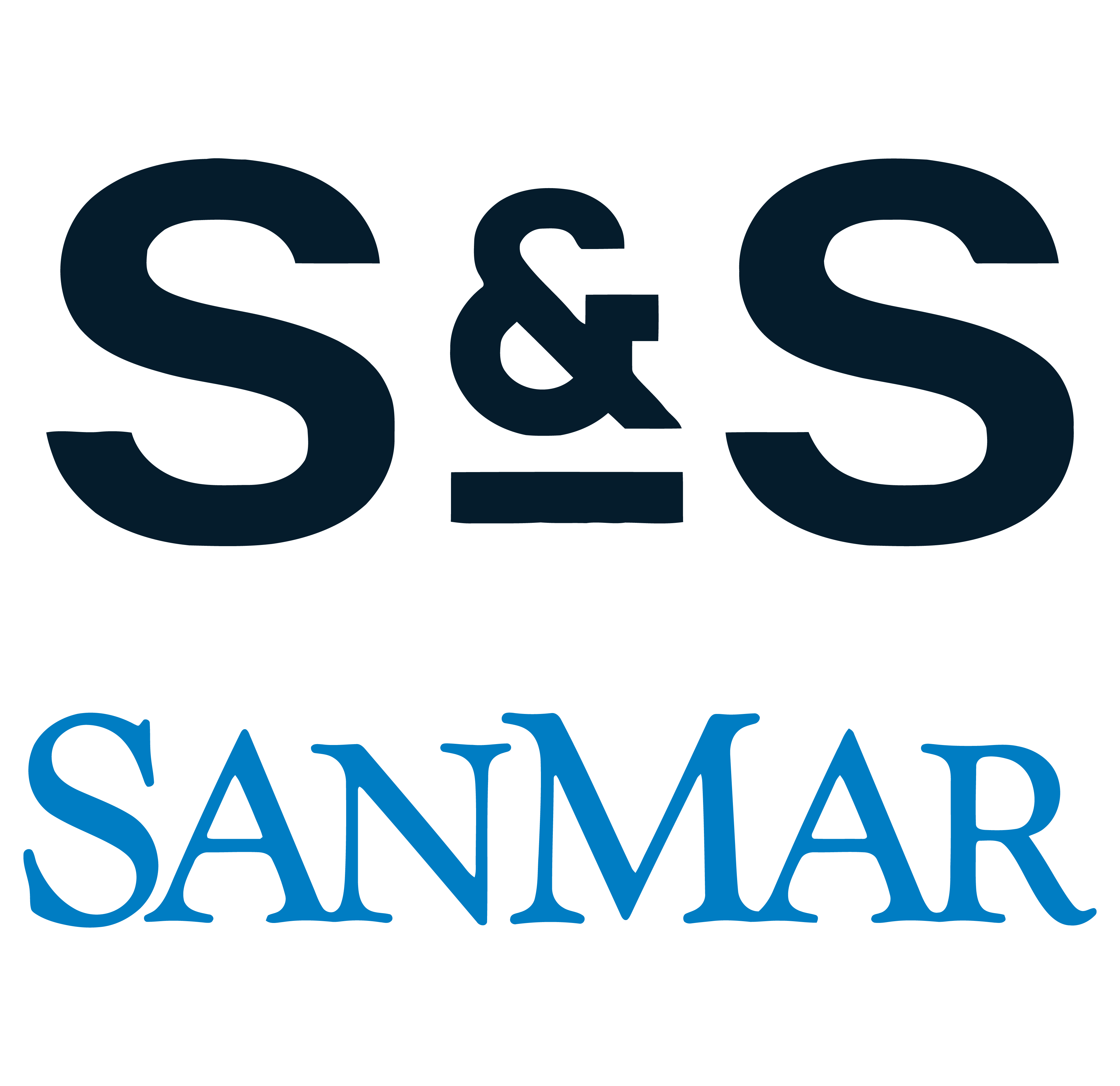 S&S Activewear and SanMar logos, the garment catalogs built into Merch Mate