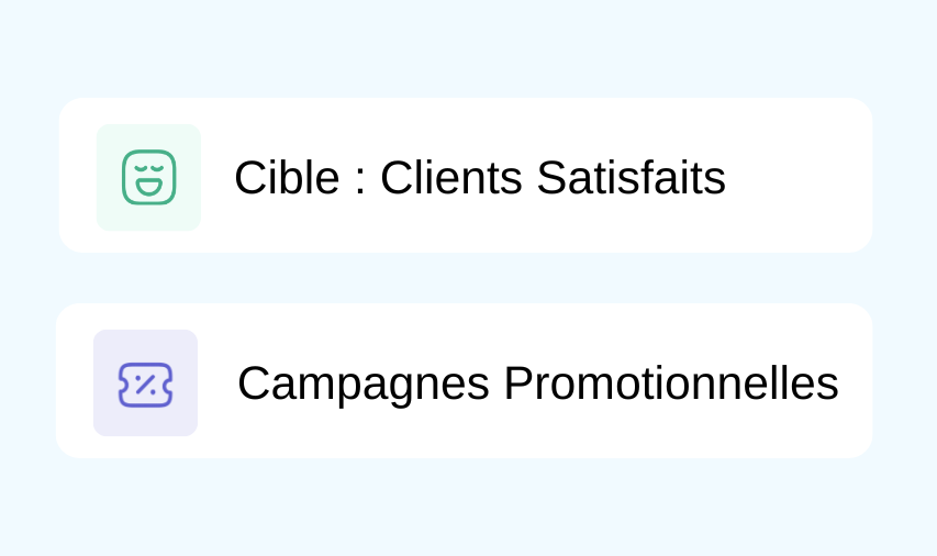 Ciblage marketing des clients satisfaits pour des campagnes de réactivation.
