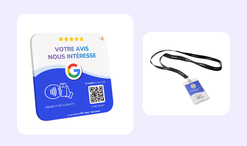 Plaque connectée NFC et QR code pour récolter des avis Google en magasin physique.