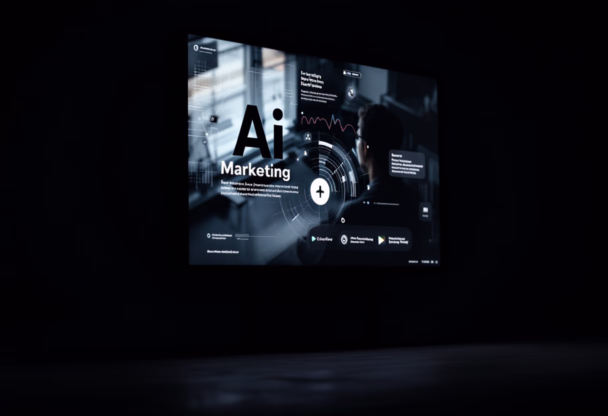 [background image] image of a digital display screen with marketing visuals (for a ai marketing tech company).