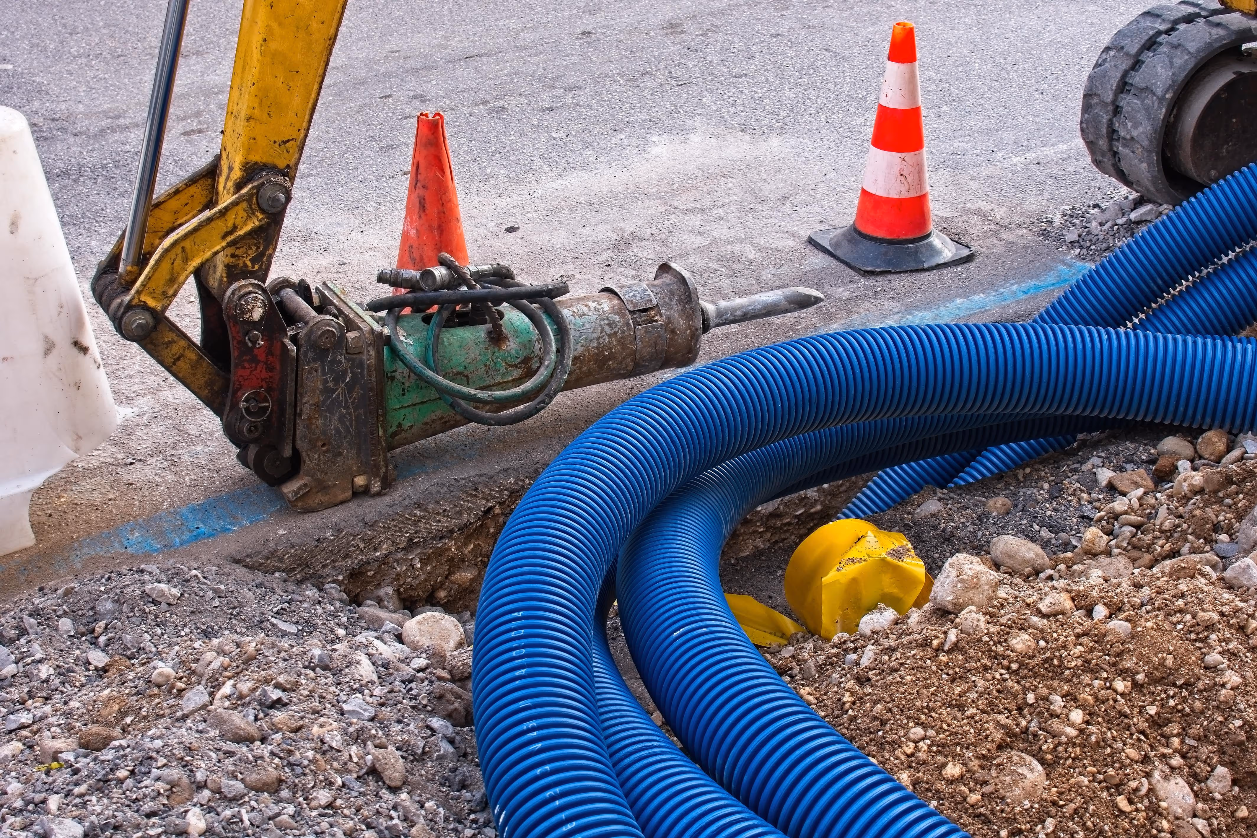 Some blue hoses outside.