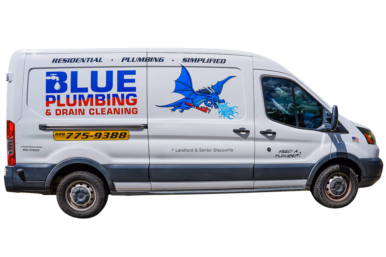 Blue Plumbing & Drain Cleaning van.