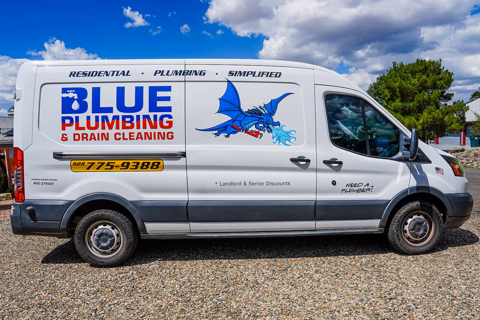 Blue Plumbing & Drain Cleaning Van.