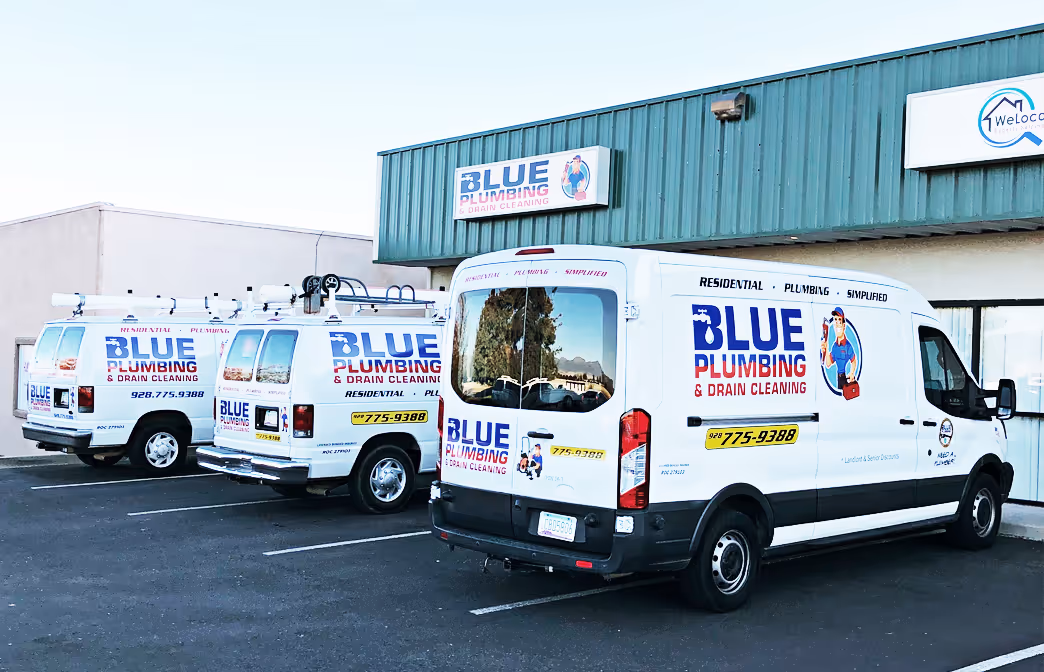 Entrance of store with vans parked in front.