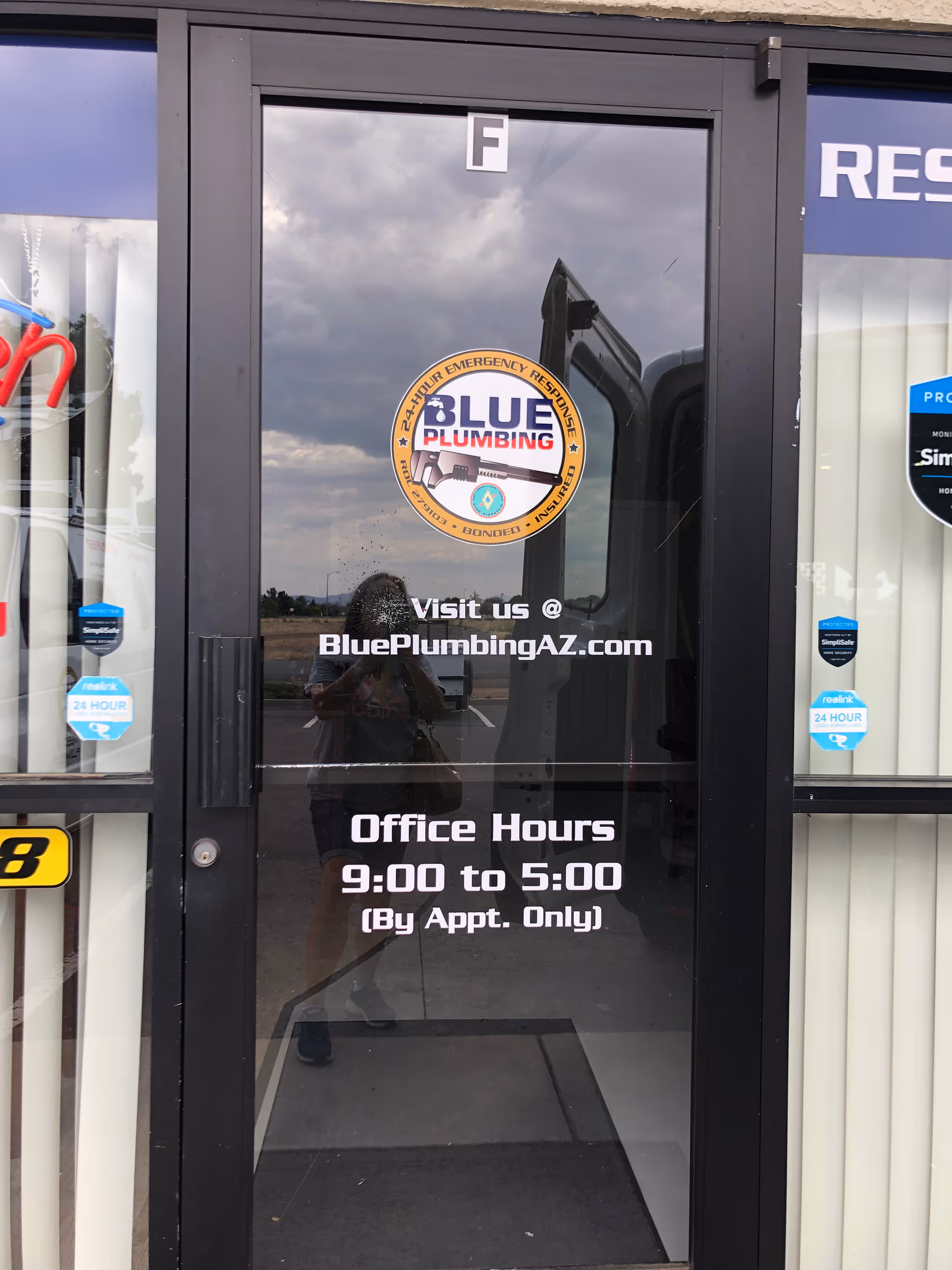 Entrance to Blue Plumbing office.