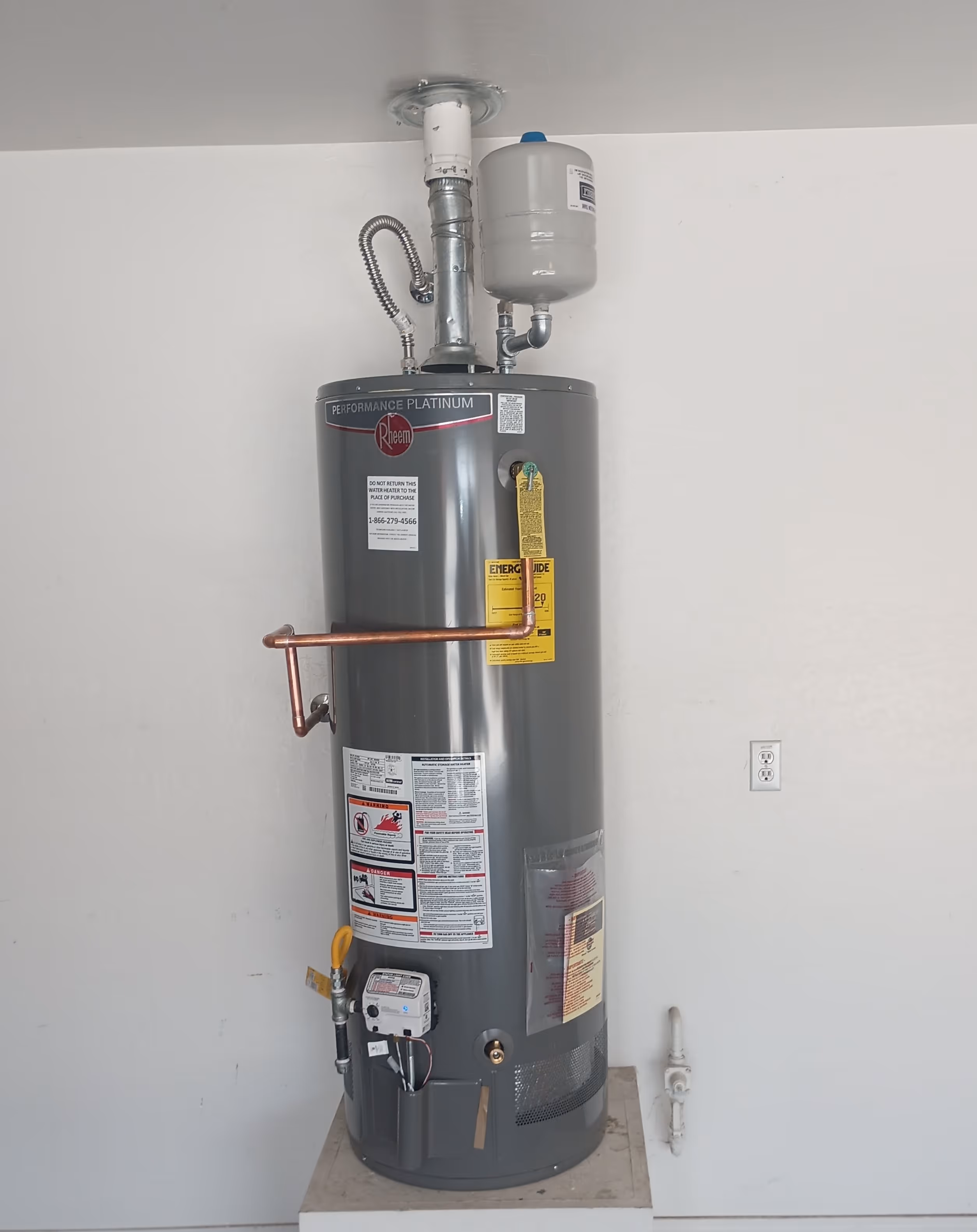 A water heater installation in the garage