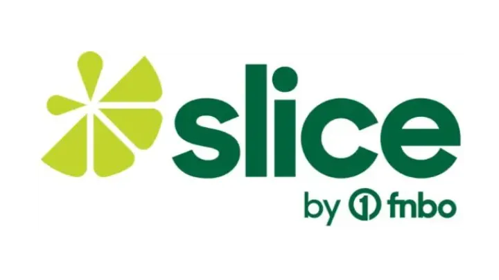 Logo with a green stylized slice graphic next to the word 'slice' in dark green, followed by 'by 1 fnbo' in smaller text.