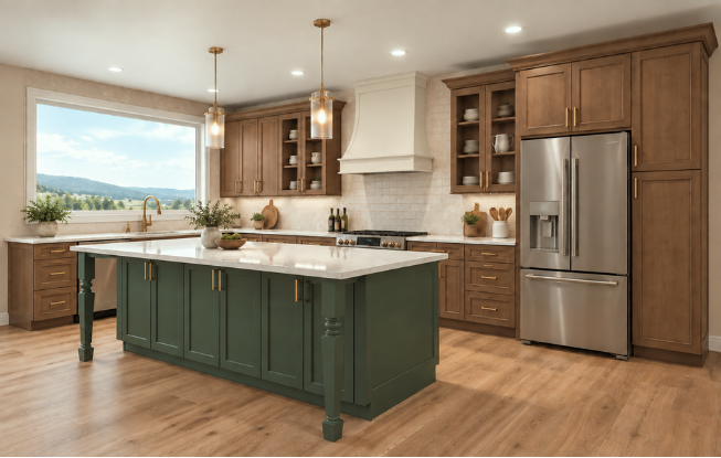 Interior design rendering for the Deep Evergreen collection