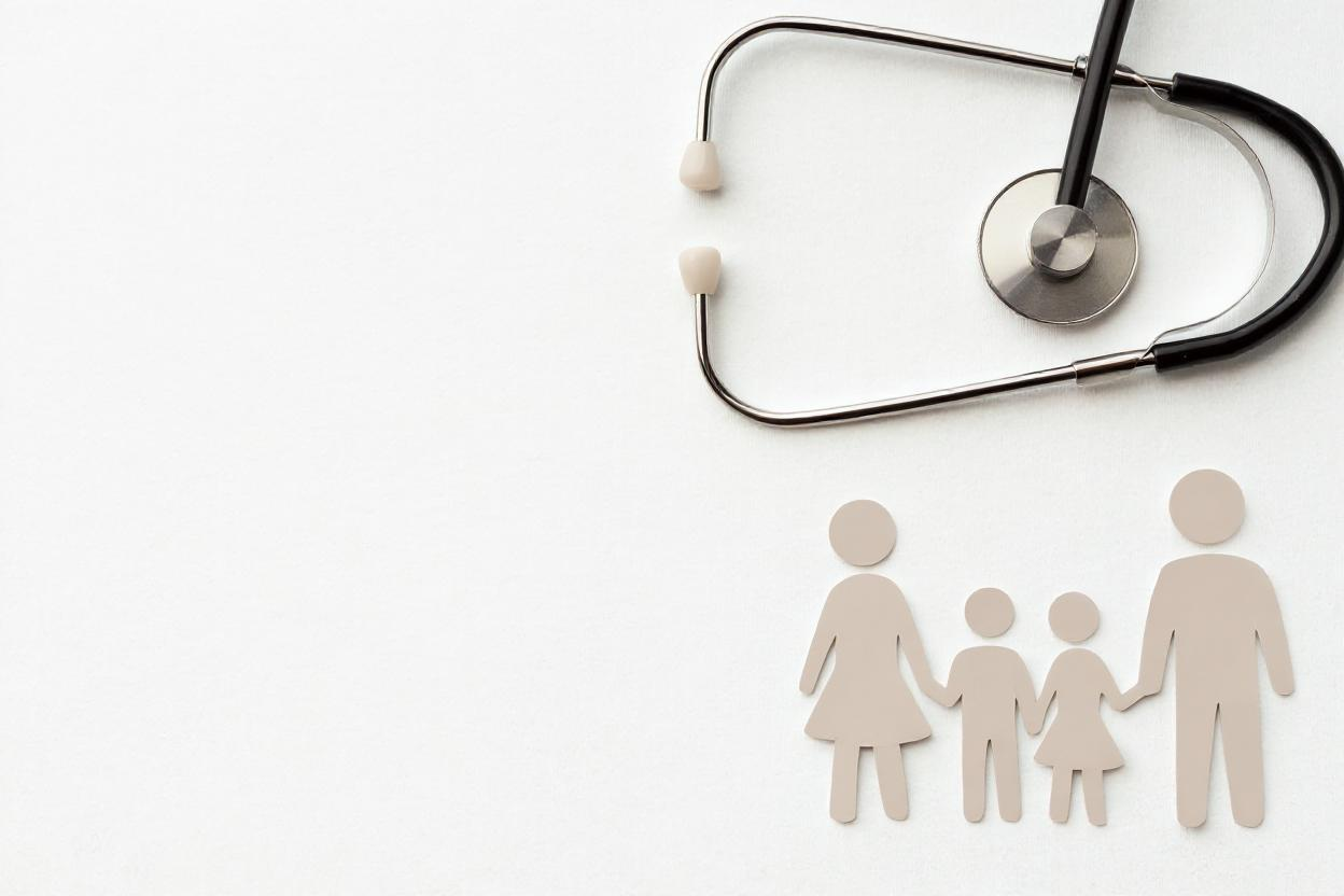 A paper cutout of a family positioned underneath a stethoscope.