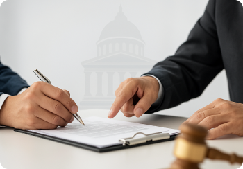 Hands signing documents with the U.S. Capitol in the background, representing Wage Garnishment Hearing Assistance for non-tax federal debt.