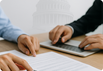 Two people reviewing documents