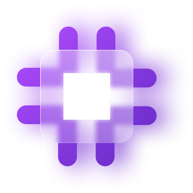 Abstract glowing chip icon representing automation and business scalability.