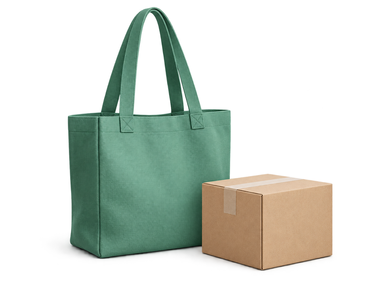 Green shopping tote and shipping parcel