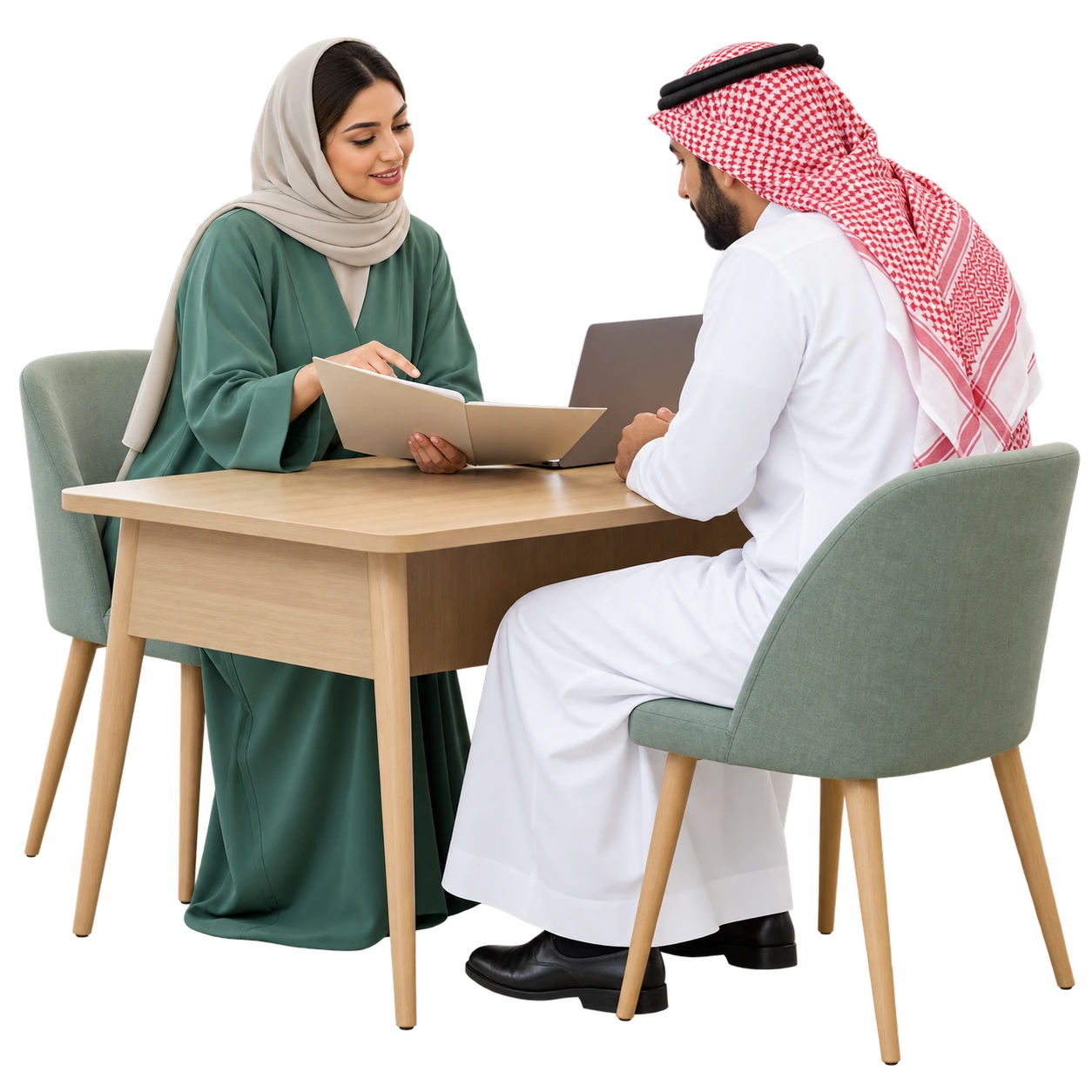Saudi recruitment adviser discussing an enquiry with an employer