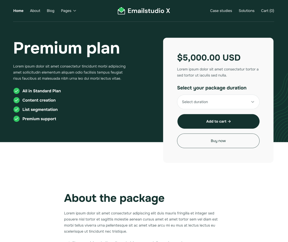 Emailstudio X - Package Single Page - Email Marketing Agency Webflow Template