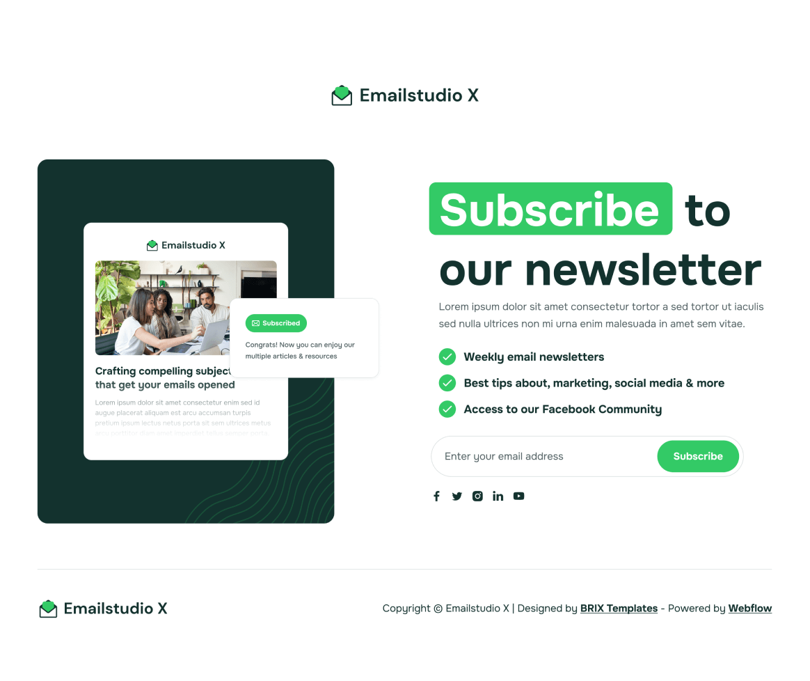 Emailstudio X - Newsletter Page - Email Marketing Agency Webflow Template