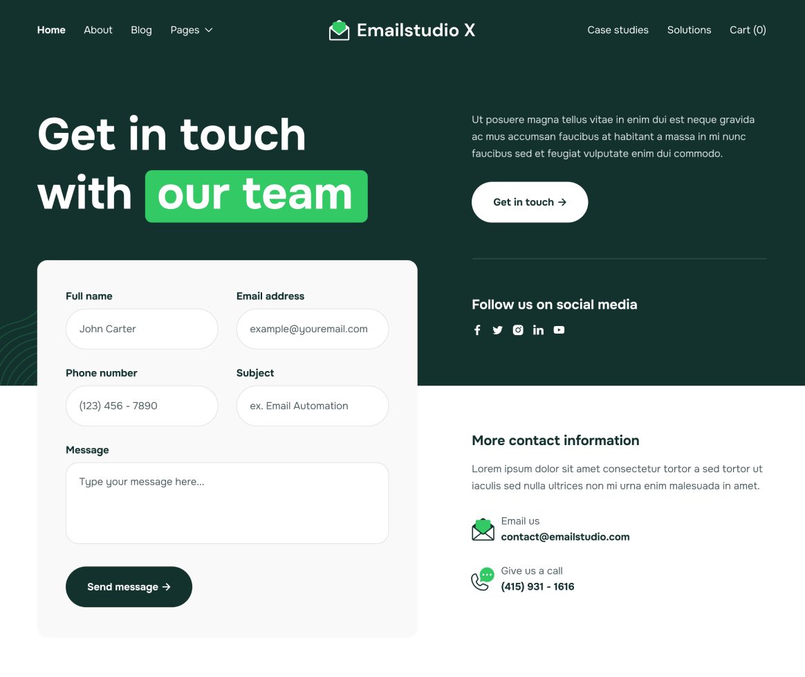 Emailstudio X - Contact Page - Email Marketing Agency Webflow Template