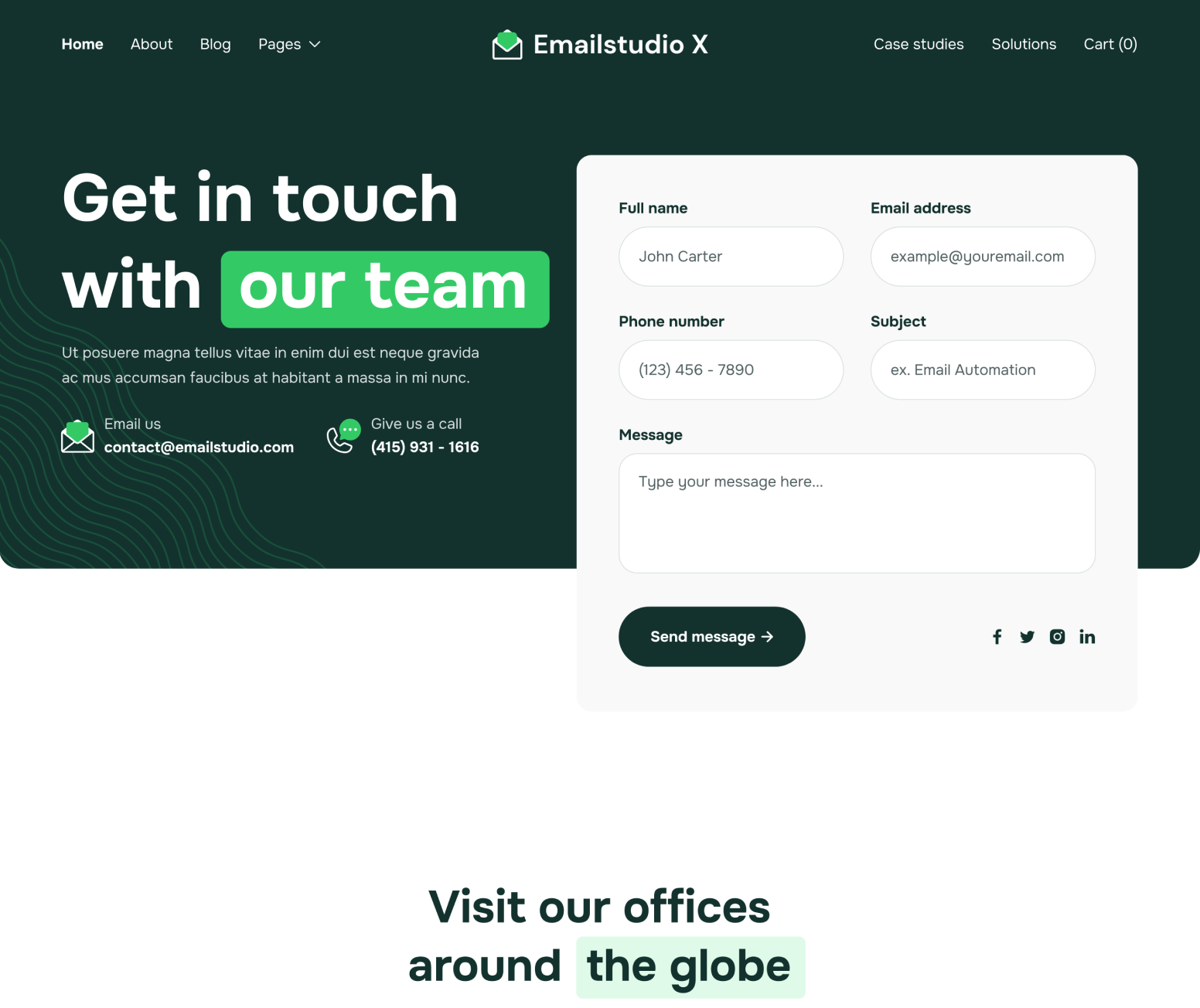 Emailstudio X - Contact V3 Page - Email Marketing Agency Webflow Template